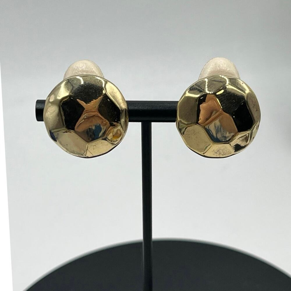 Simon‎ Sebbag SSD 925 Vintage Hammered Round Gold Tone Clip on Earrings